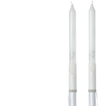 wedding ritual candles with white satin and lace decoration and engraved initials