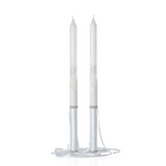 wedding candles with white satin and lace decoration and engraved initials