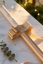 CHRISTENING CANDLE WITH BEIGE RIBBON