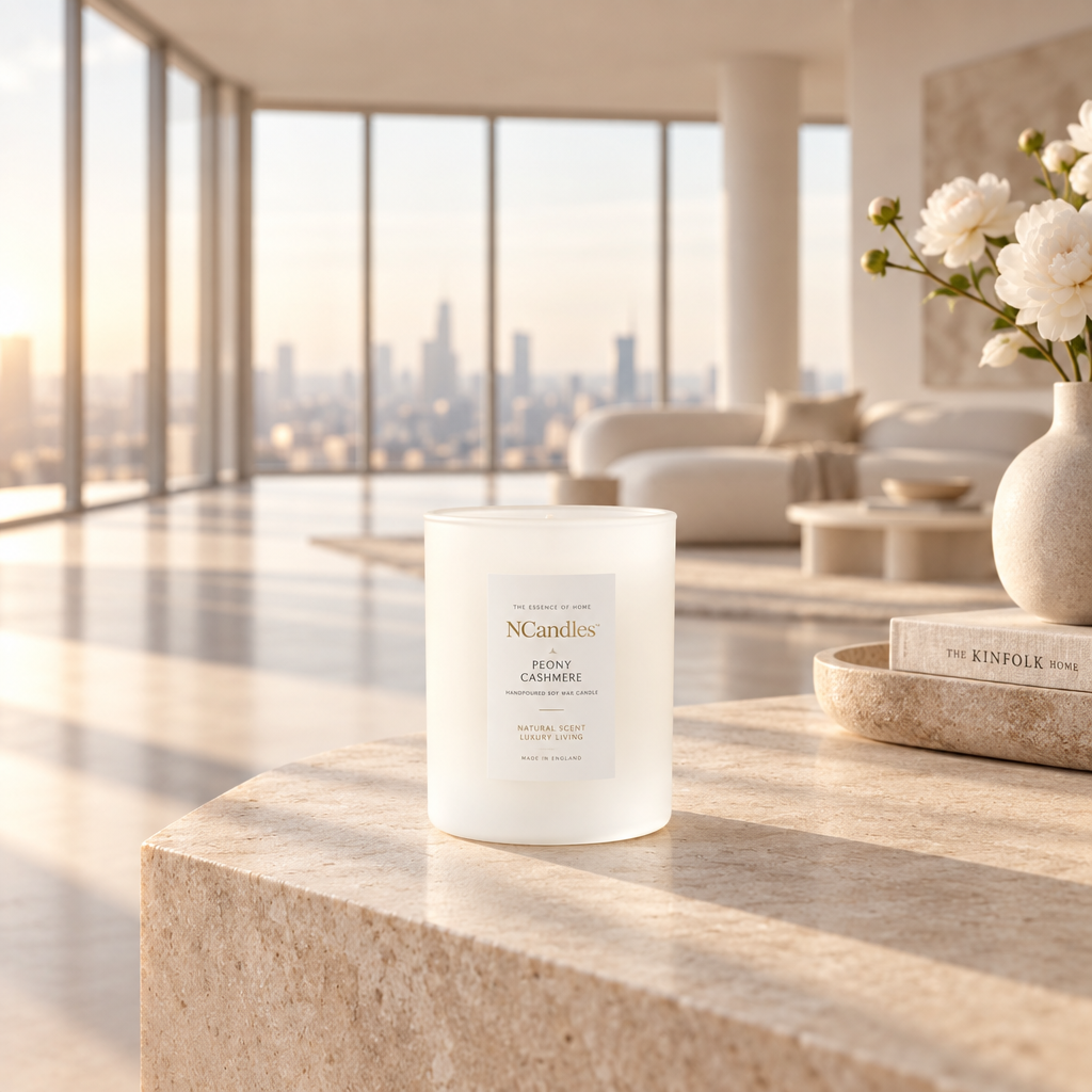 White candle with wood wick