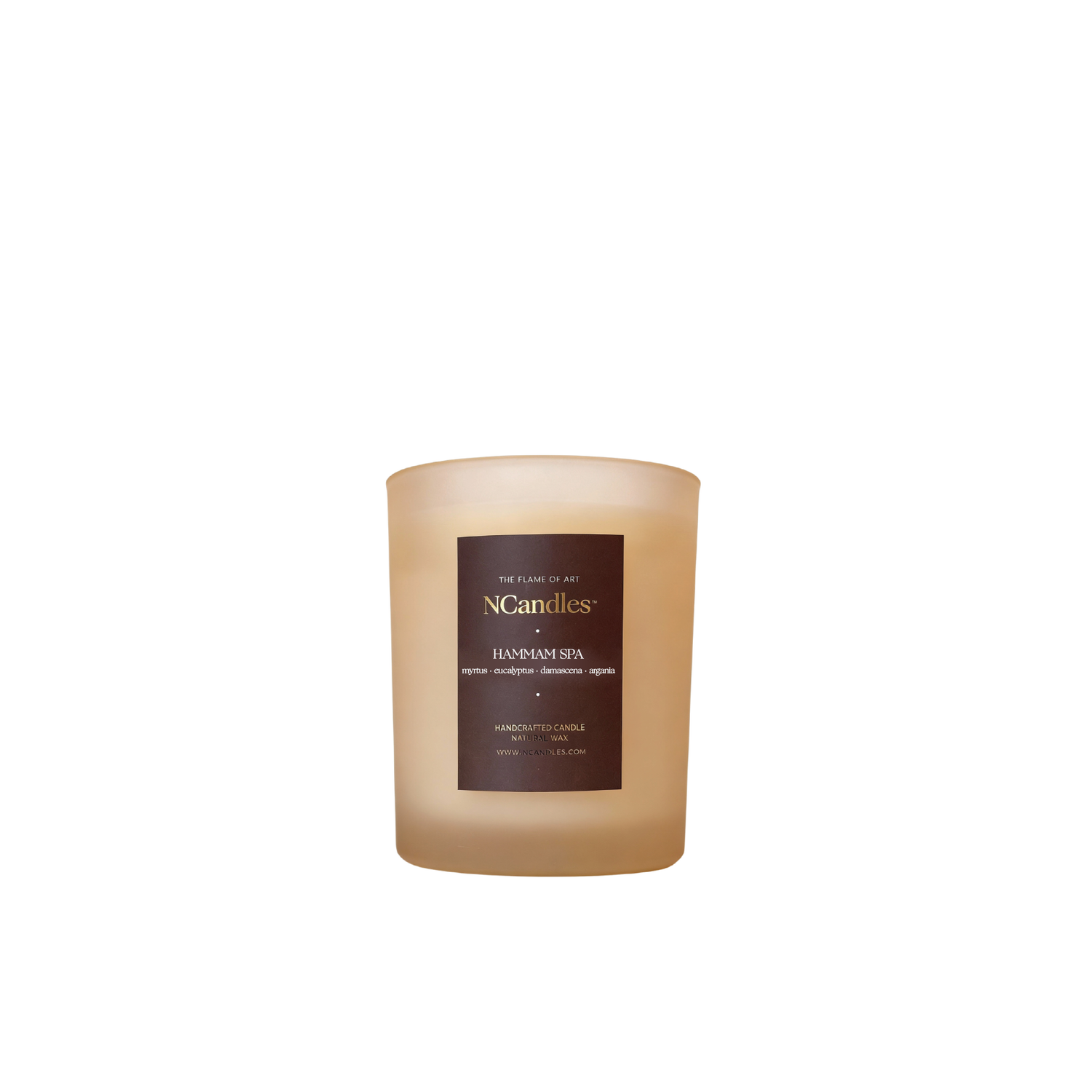 Hammam Spa wooden wick candle in frosted glass vessel on white background