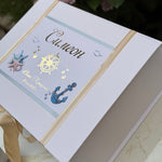 Baptism box with decorative gold elements and personalized text