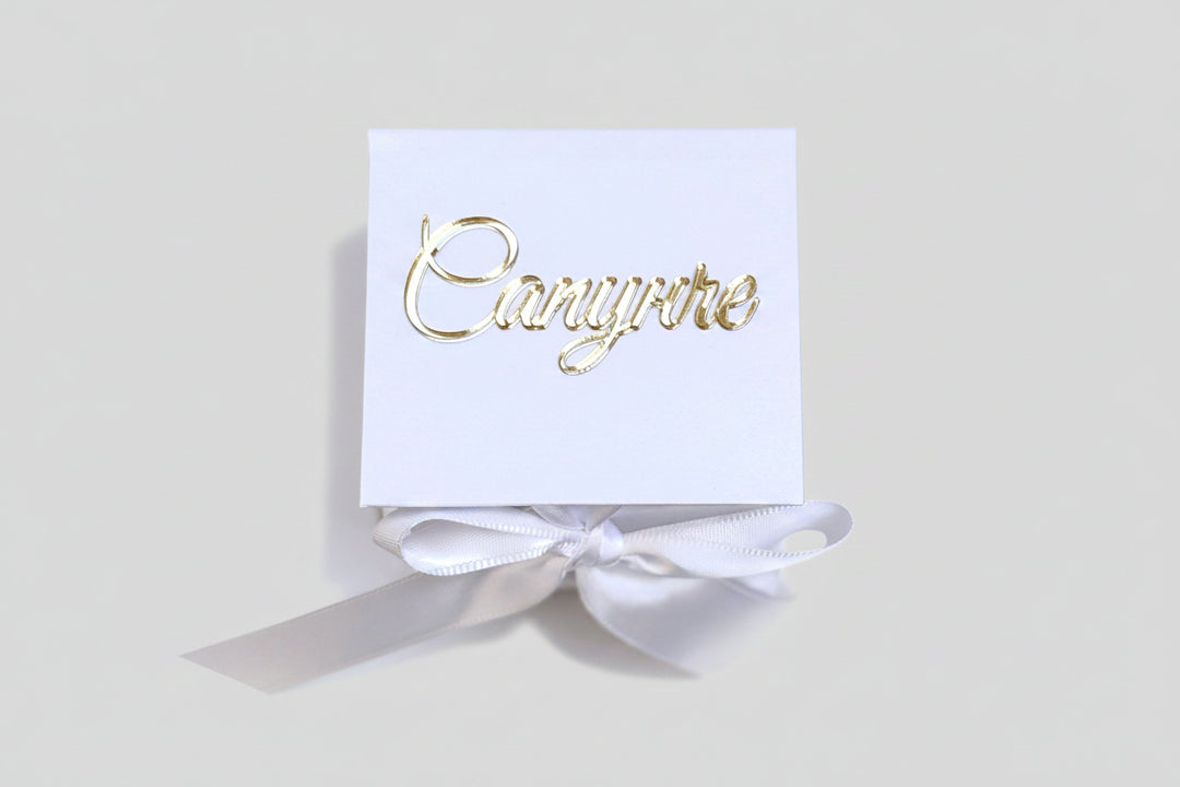 Small White Box, White Ribon, Soap inscription with Acrylic glass