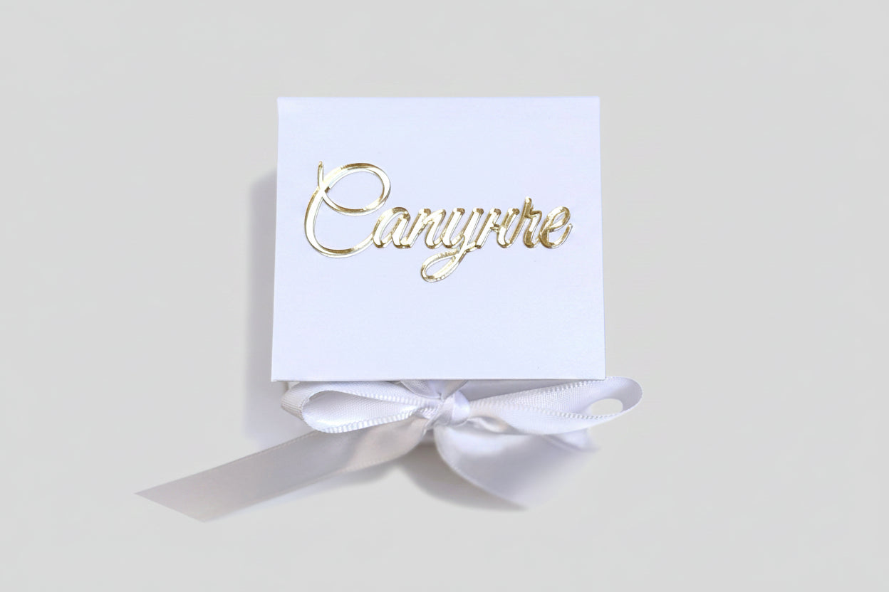 Small White Box, White Ribon, Soap inscription with Acrylic glass