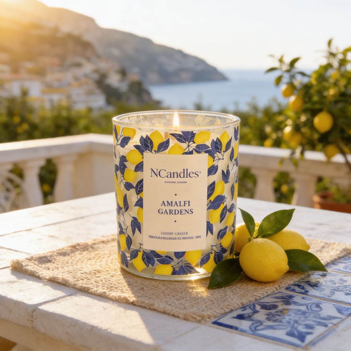 Луксозна цитрусова ароматна свещ Amalfi Garden 260g с дървен фитил от NCandles