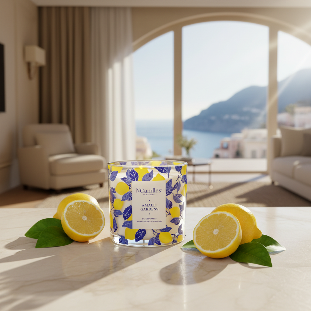 Amalfi Garden luxury scented candle in modern home interior