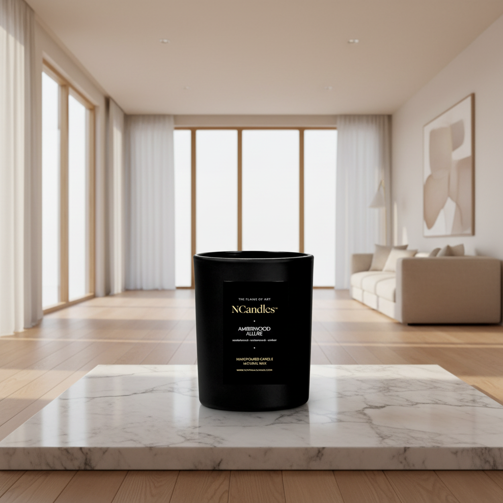 Candle in black matt jar a scandinavian cozy atmosphere 