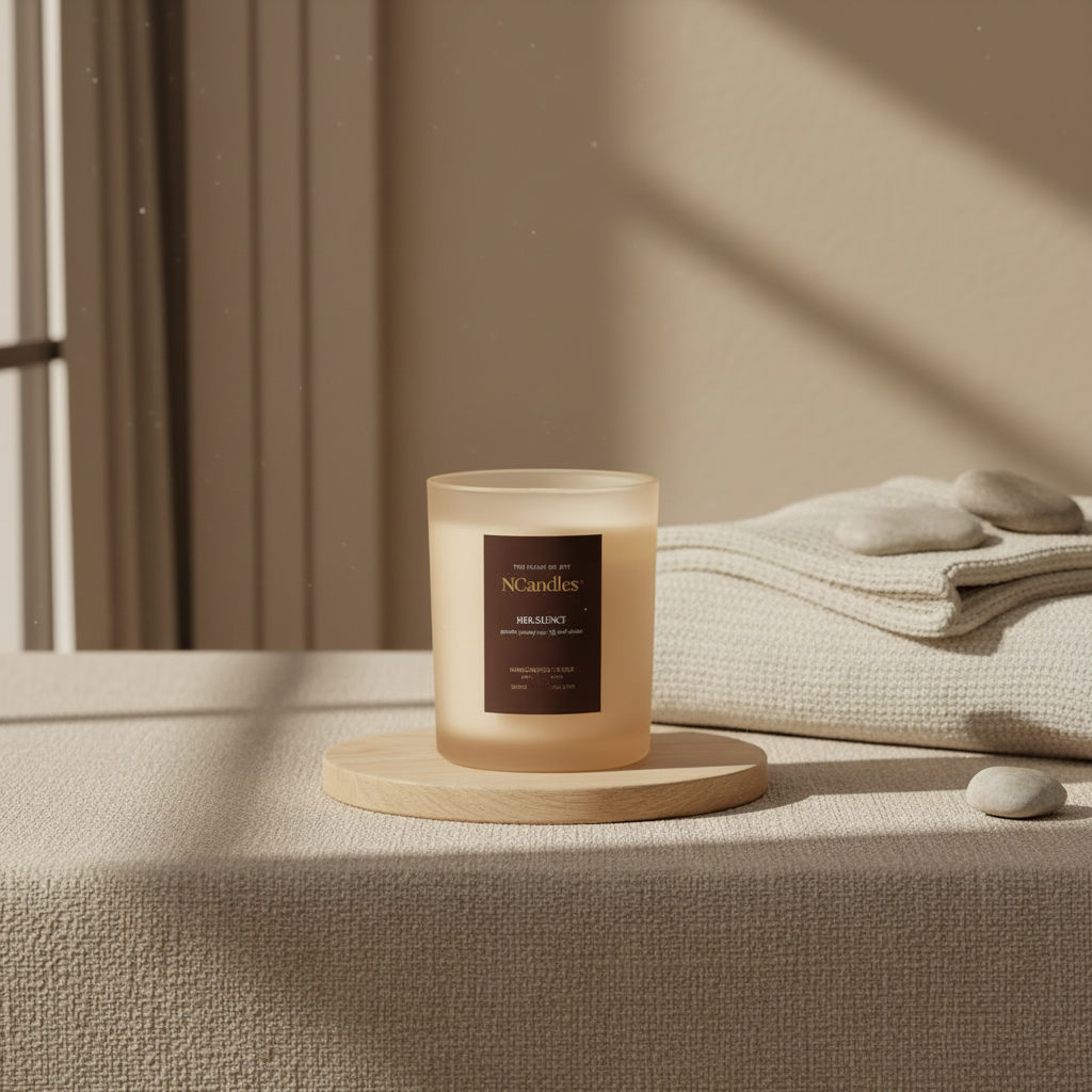 Her Silence scented candle styled in soft feminine interior