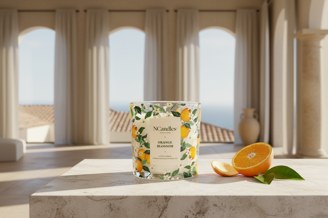 Голяма луксозна свещ с 3 дървени фитила Orange Blossom 740g от NCandles