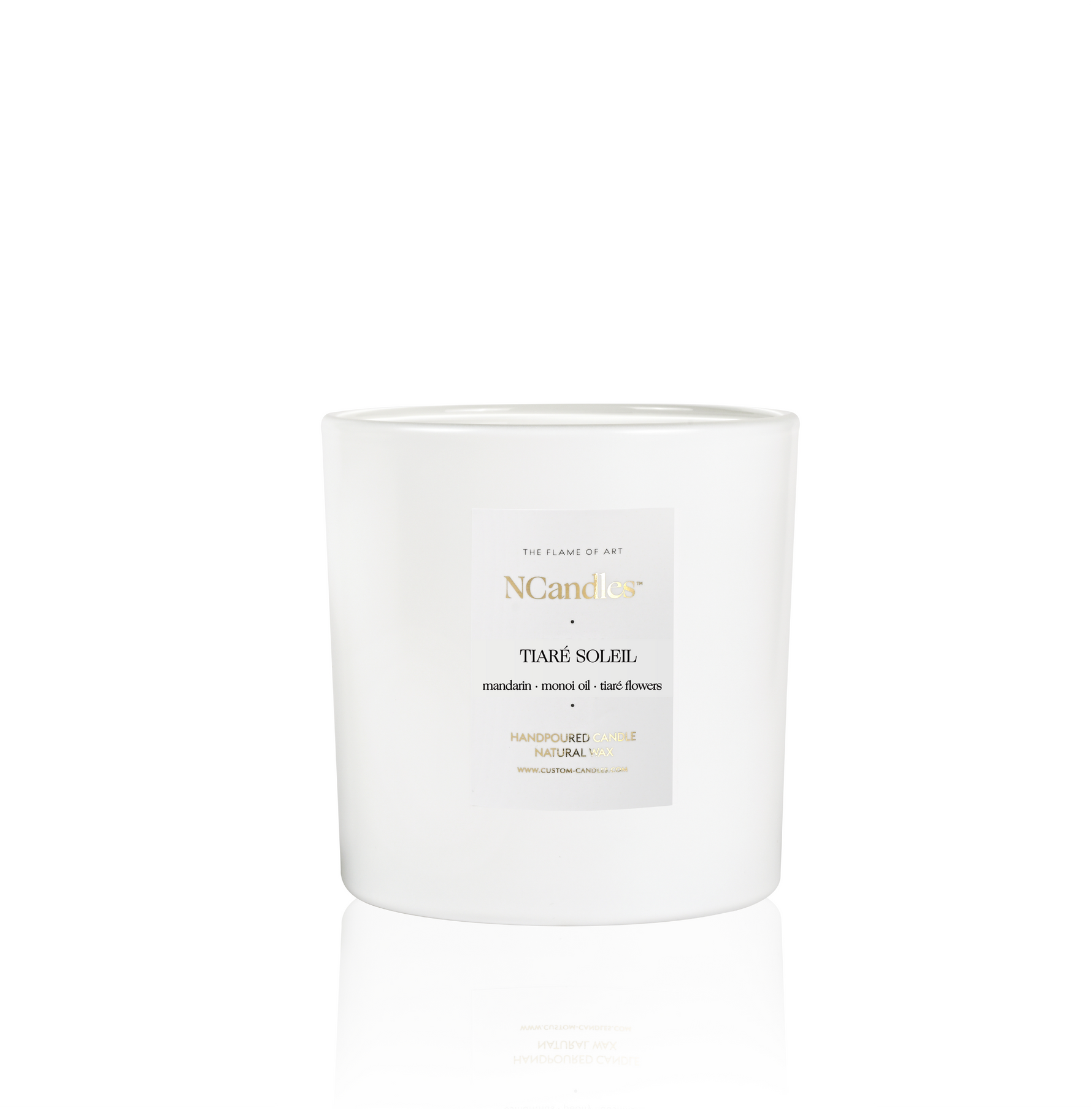 Monoi and Mandarin scented candle, Large Luxury Format in mat white vessel 