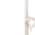 wedding ritual candle with beige lace pearl brooch feather detail and engraved initials